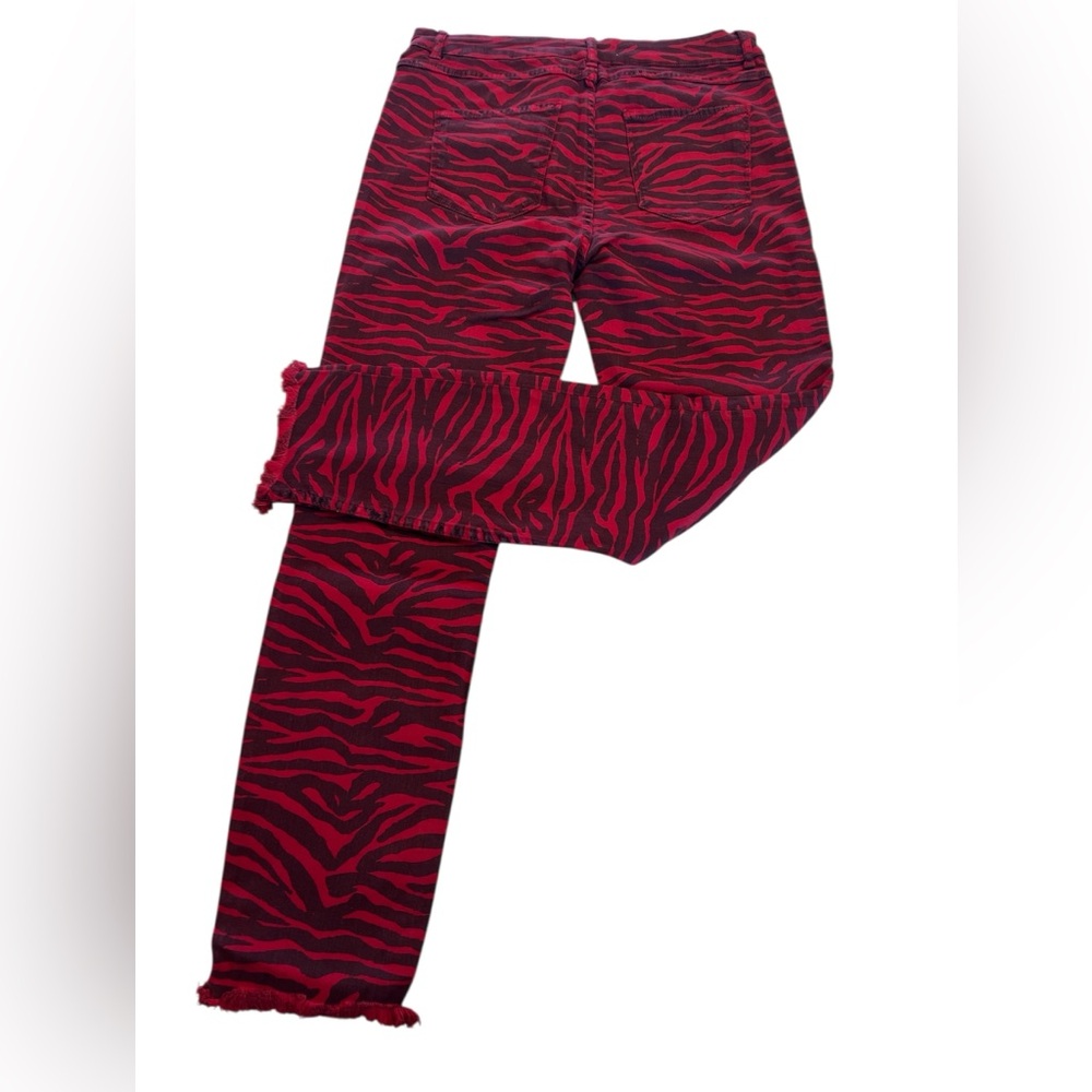 Zara Women’s Red and Black Zebra Print Skinny Ankle Length Jeans SZ 12 - Picture 2 of 7